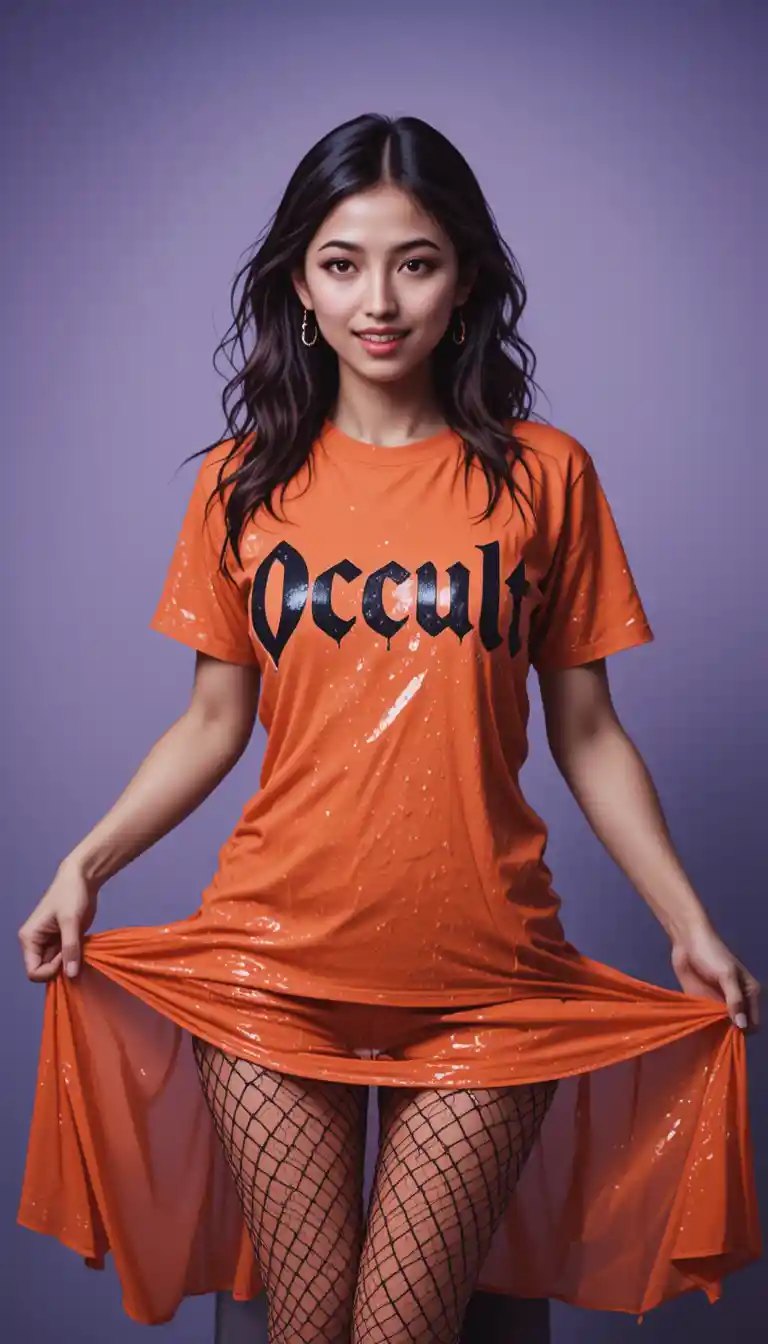 Casual portrait of a wet haired girl in orange outfit