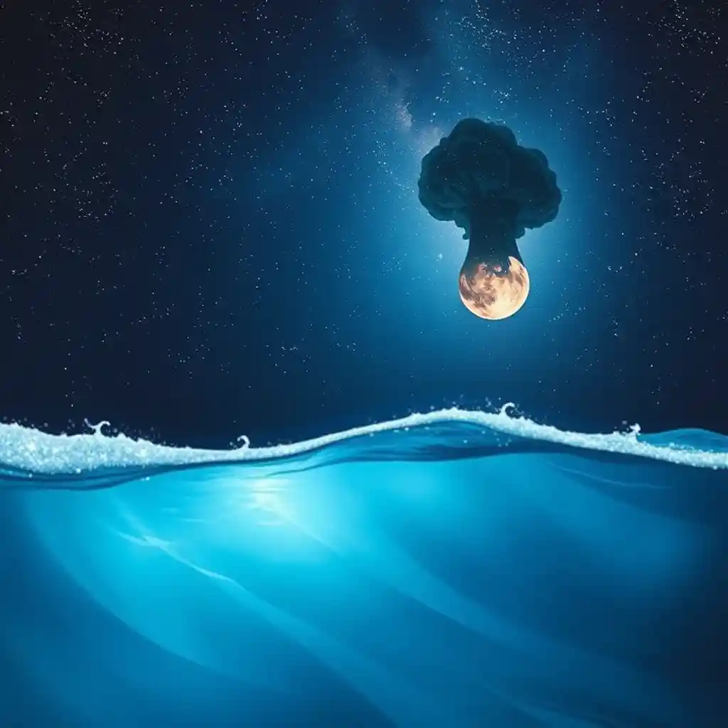 Lonely figure drifting in a calm underwater blue world