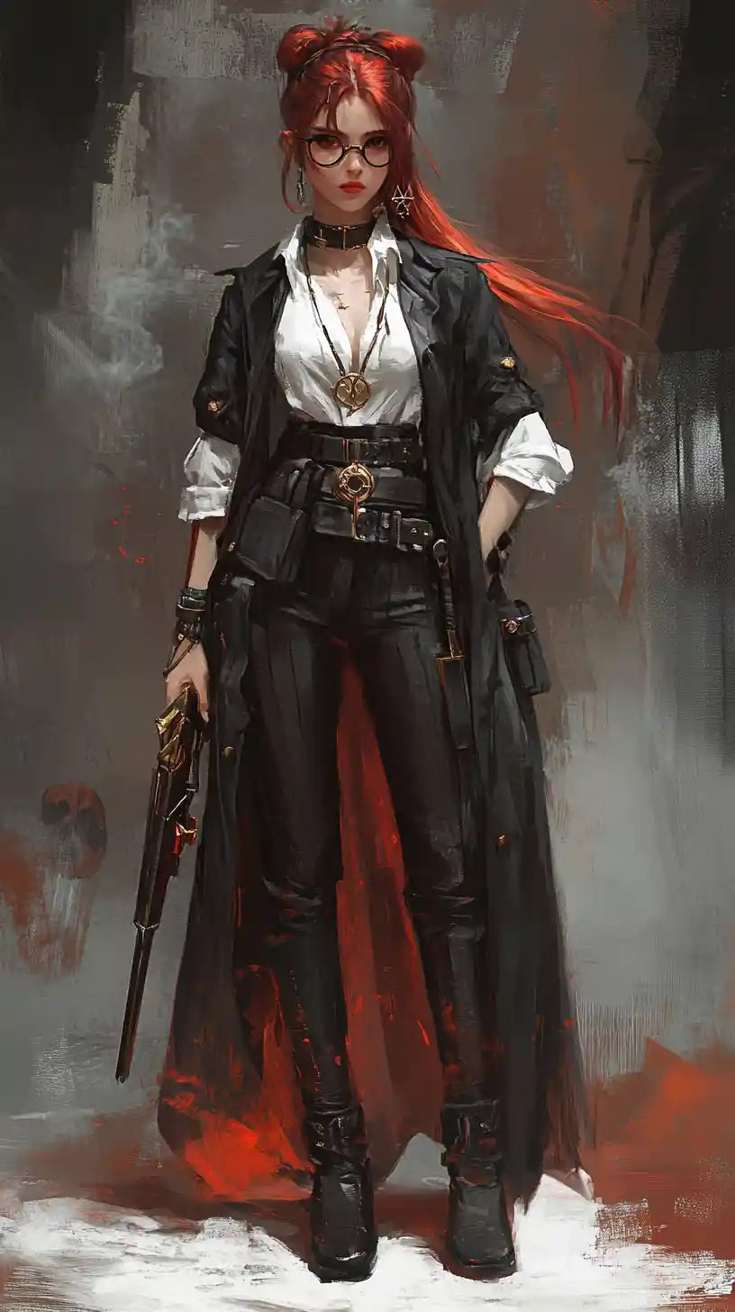 Tired red haired girl in formal clothes holding a jacket