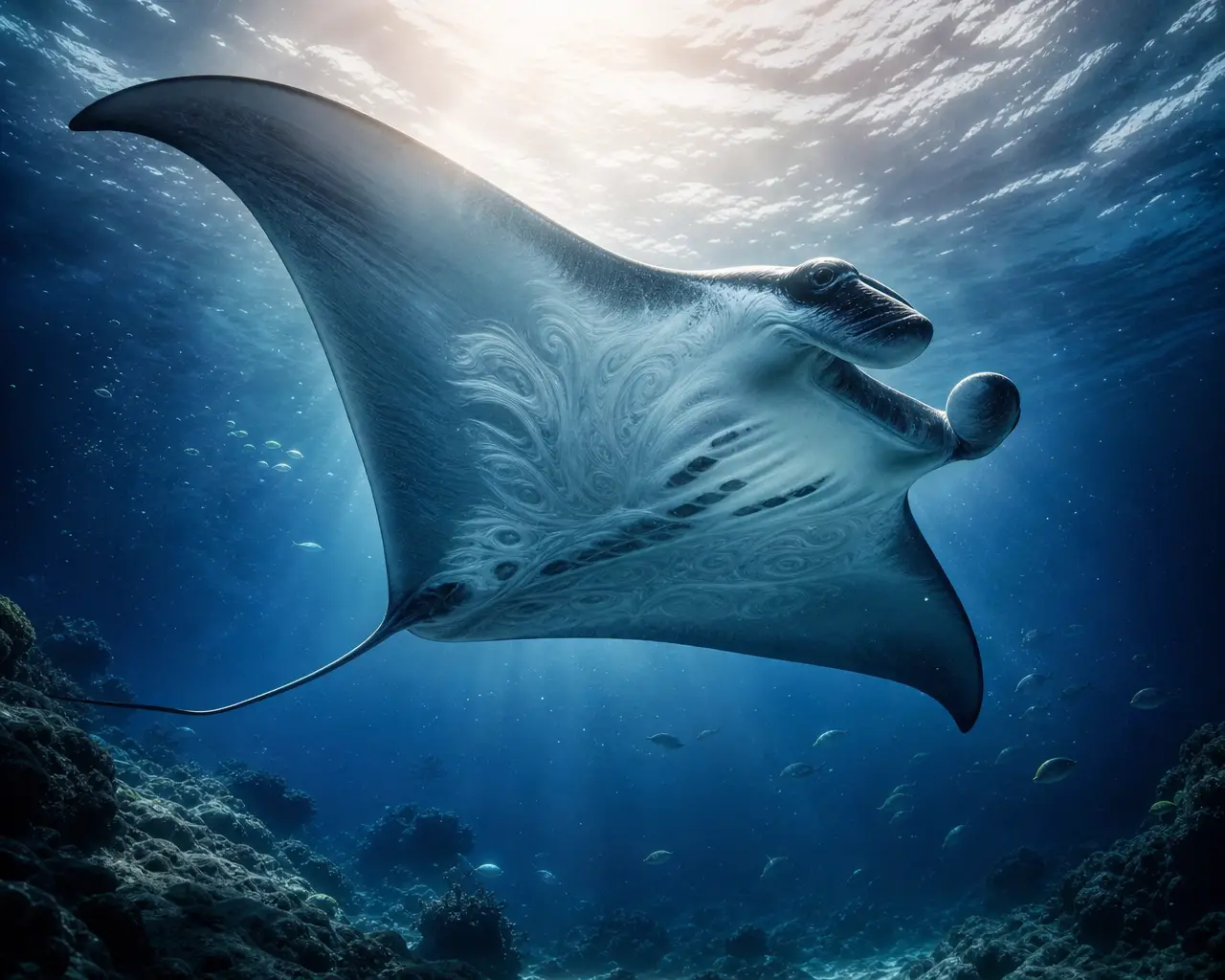 Elegante mantarraya deslizándose por las profundidades del océano