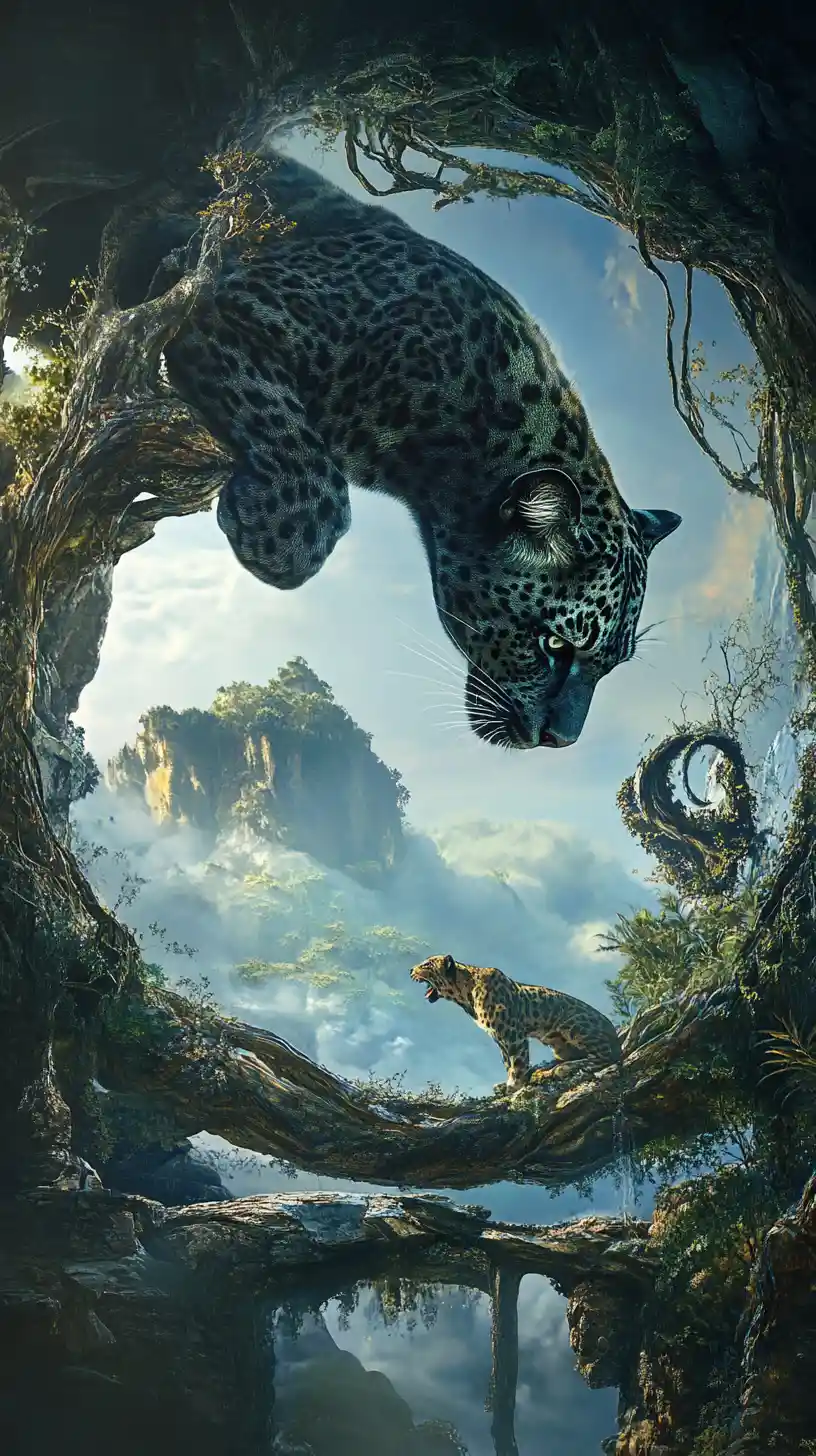 Surreal illusion of a panther in a multi layered scene