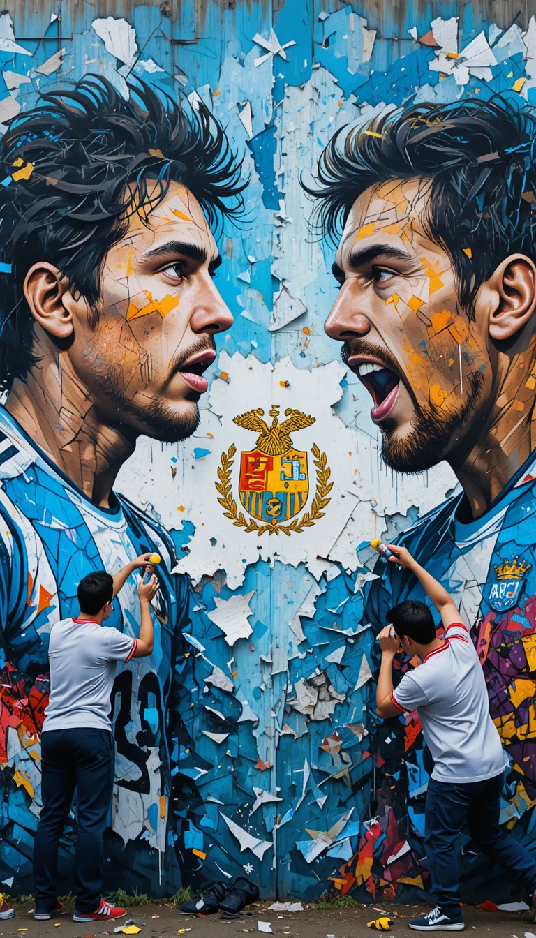 Fresque urbaine vibrante de supporters argentins de football passionnés