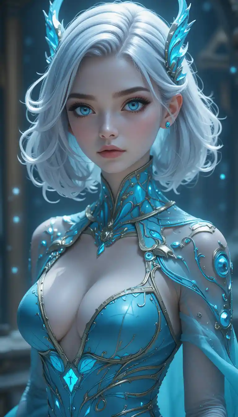 White haired fantasy girl with glowing antlers in motion