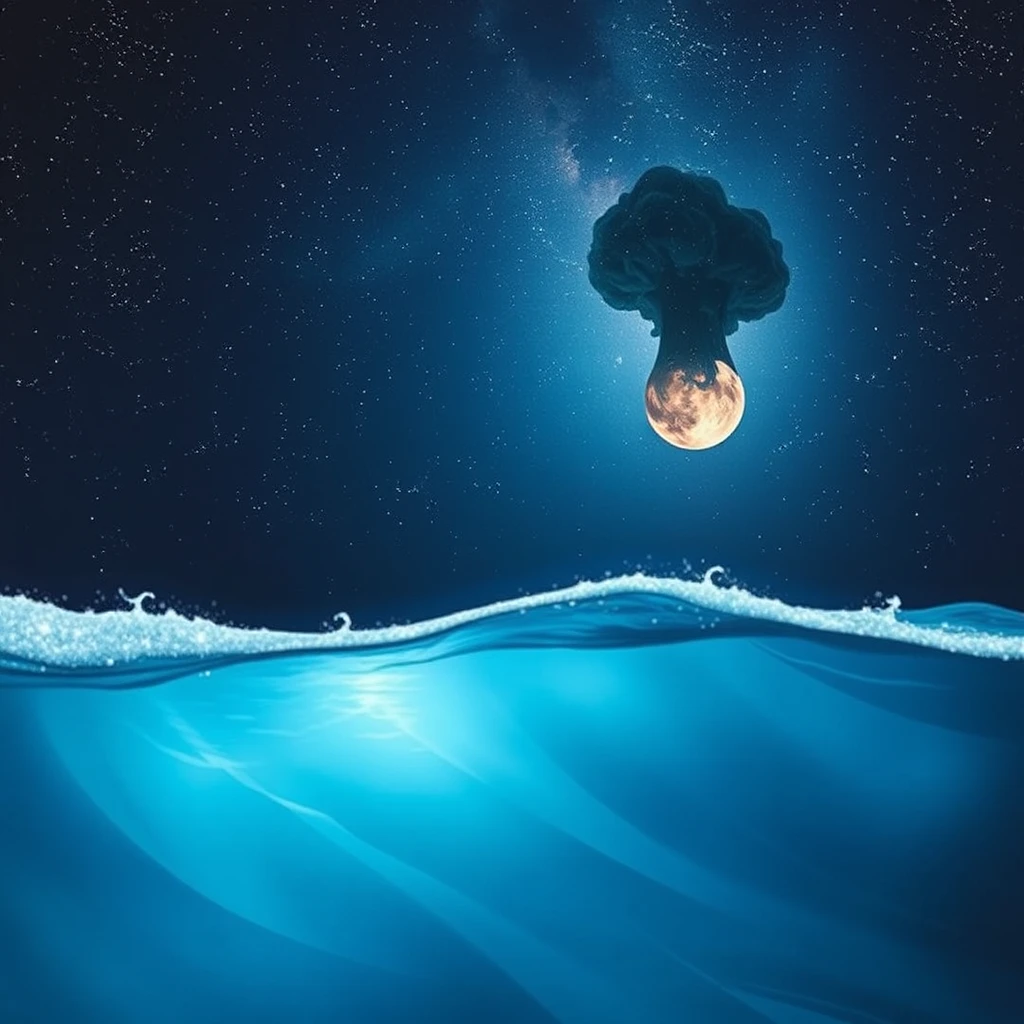 Figura solitária à deriva em um calmo mundo azul subaquático