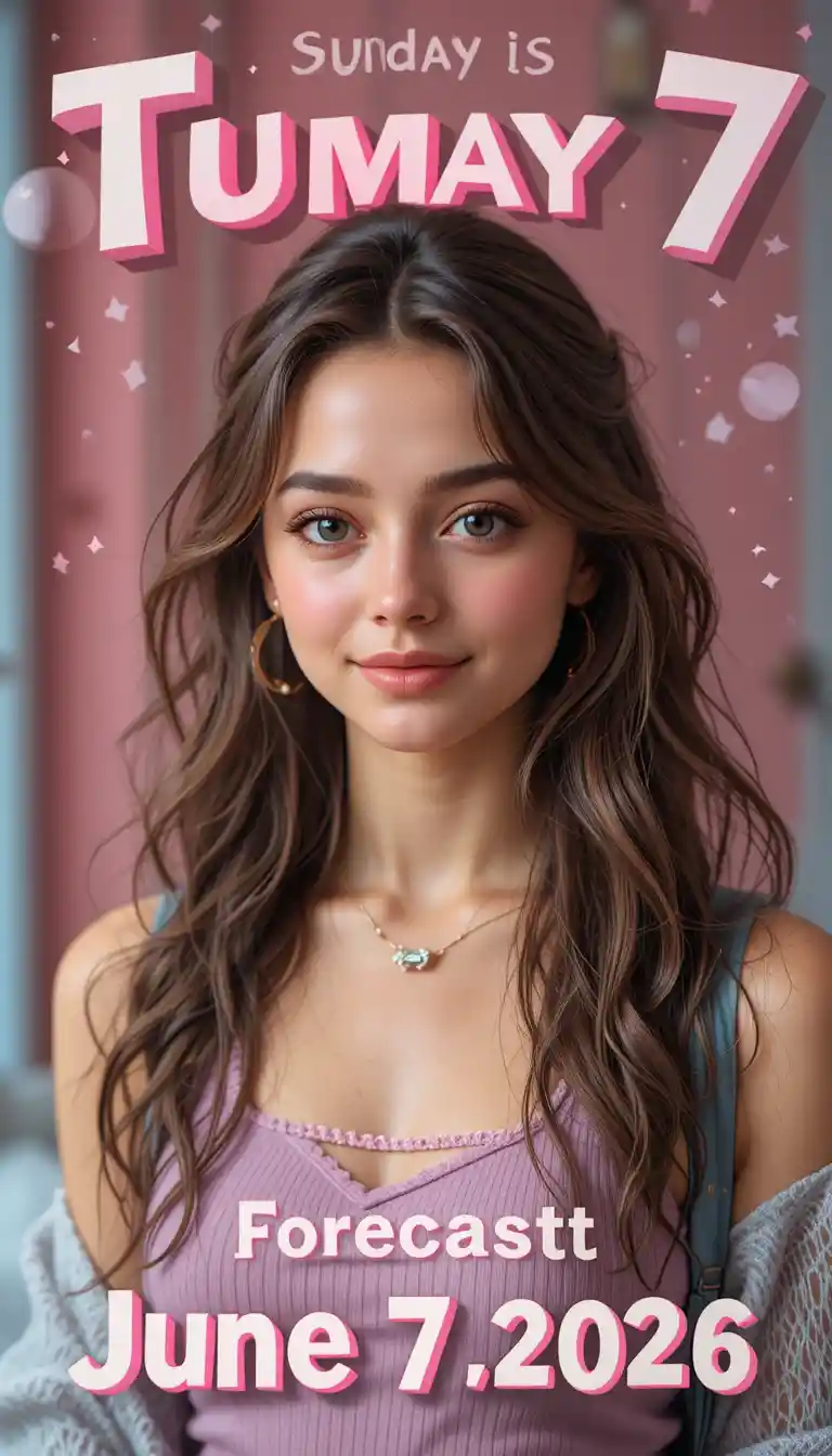 Playful pastel poster of a European woman with Sunday date