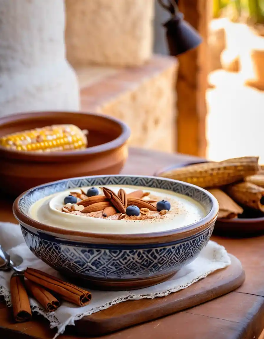 Rustic Canarian frangollo dessert in a ceramic bowl