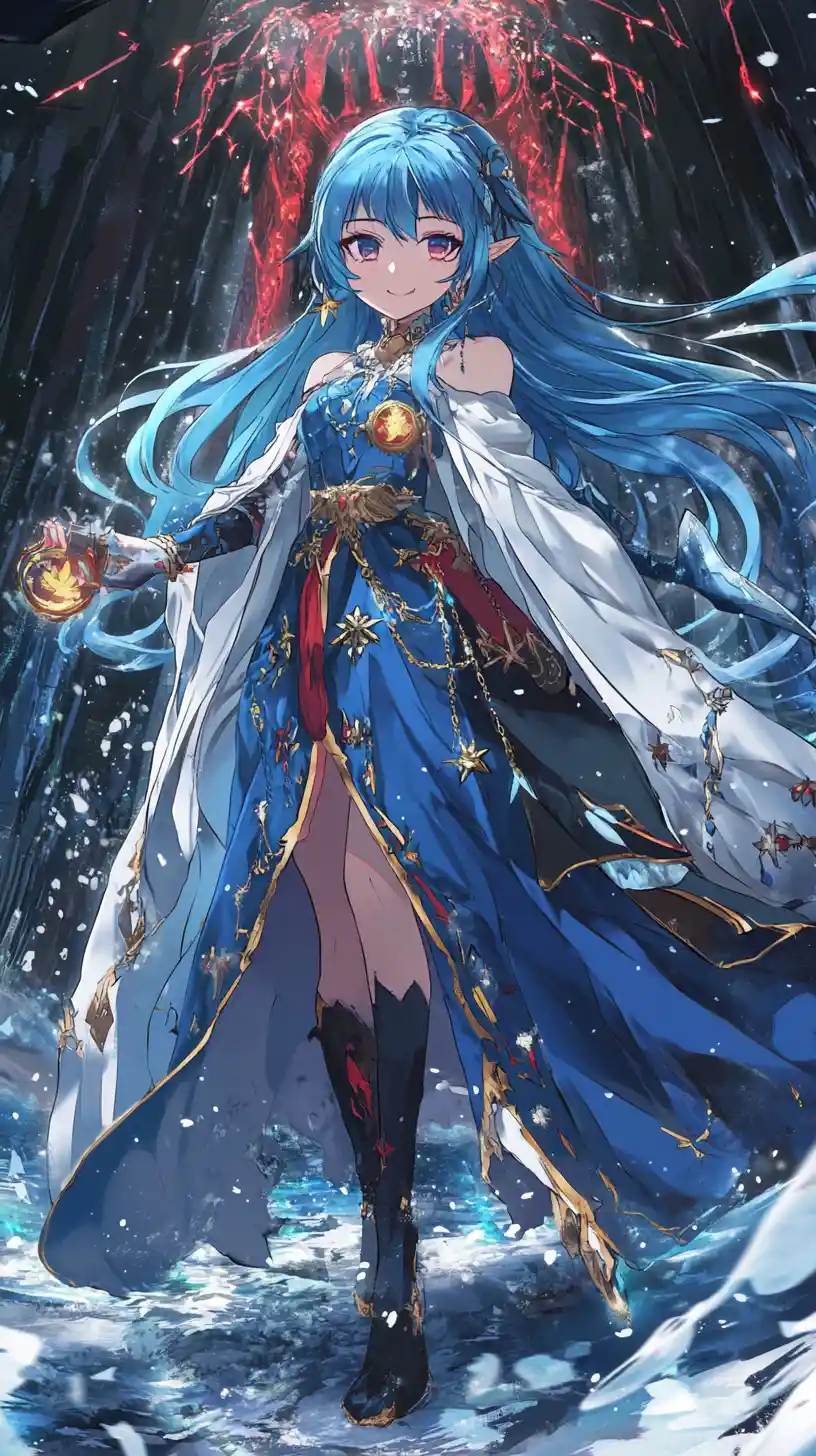 Ice haired anime girl wielding a dark ice sword