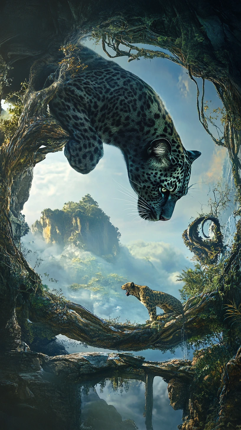 Surreal illusion of a panther in a multi layered scene