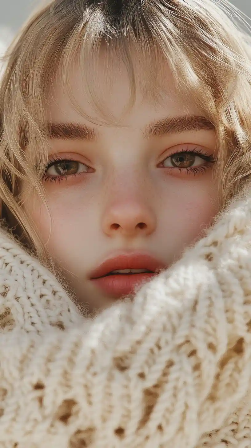 Anime girl in sunlight wrapped in chunky knitwear