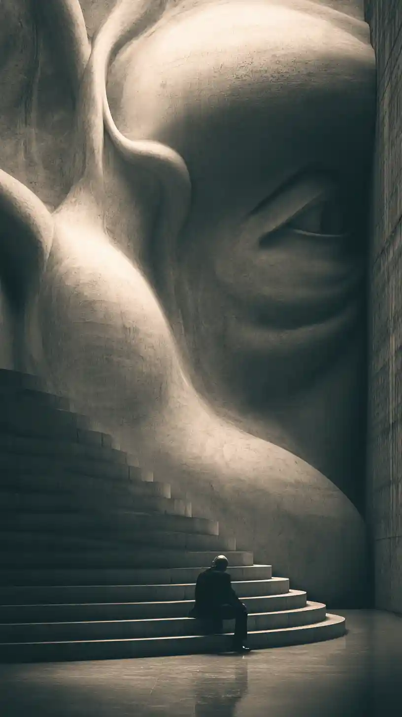 A solitary man embodying gravity and chance in contrast