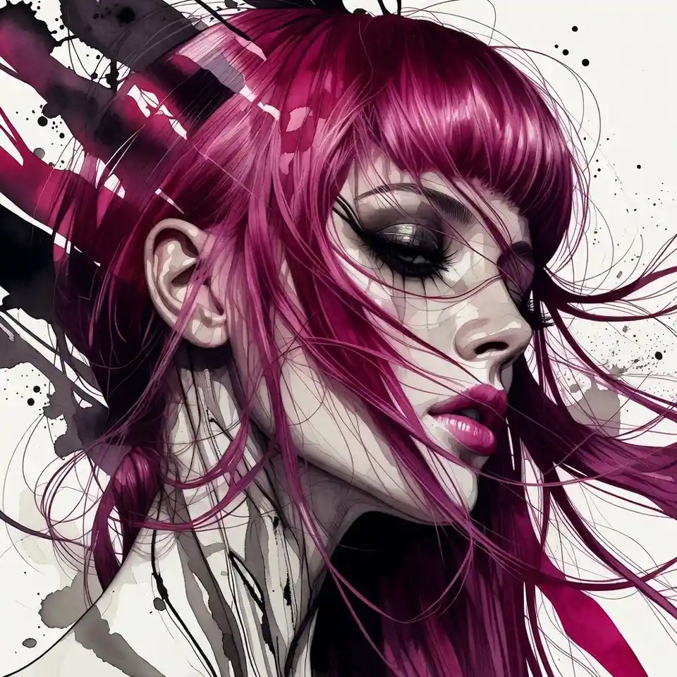Extreme close up of a gothic woman with pink hair