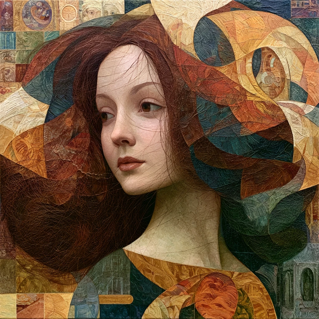 Mysterious curvy woman emerging from a dreamlike abstract realm