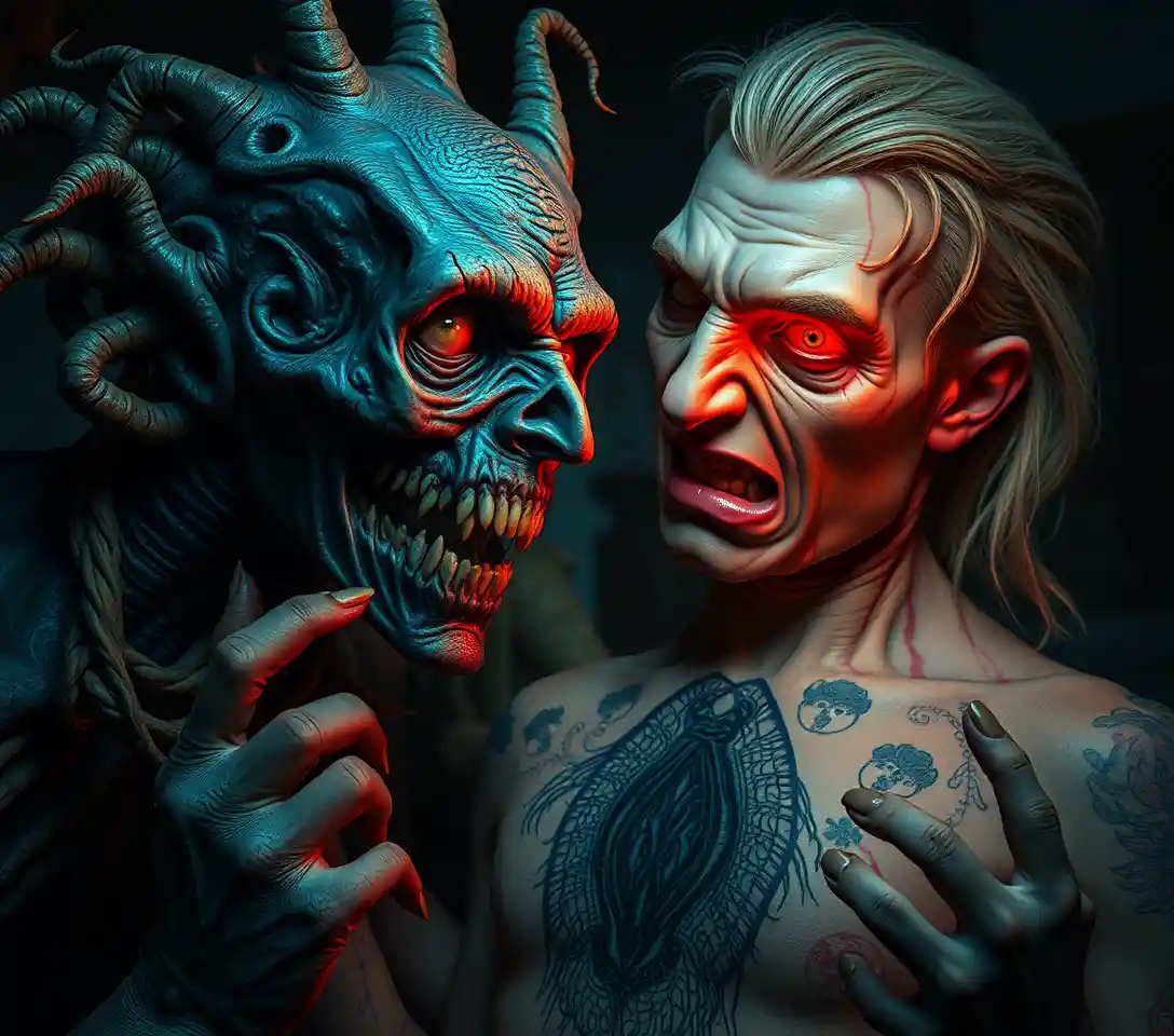 Surreal comic horror monster in a twisted night realm