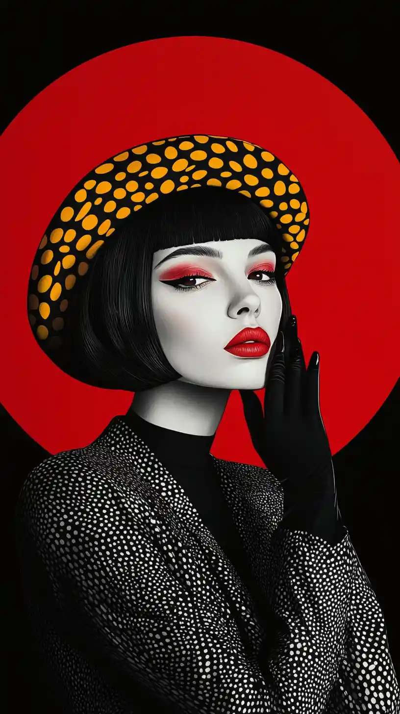 Stylish woman portrait with bold red and black design