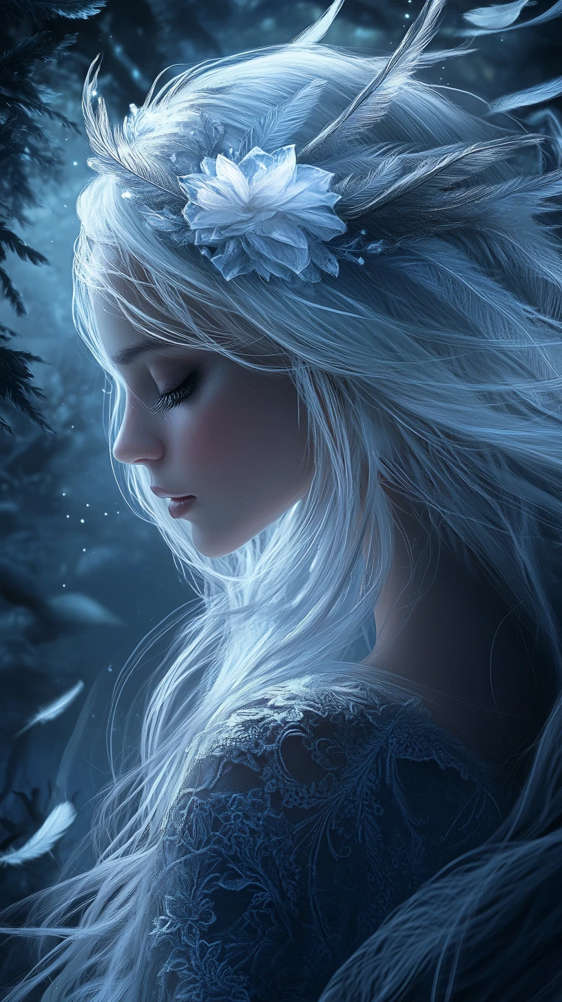 Ethereal Angelic Woman In A Dark Enchanted Forest