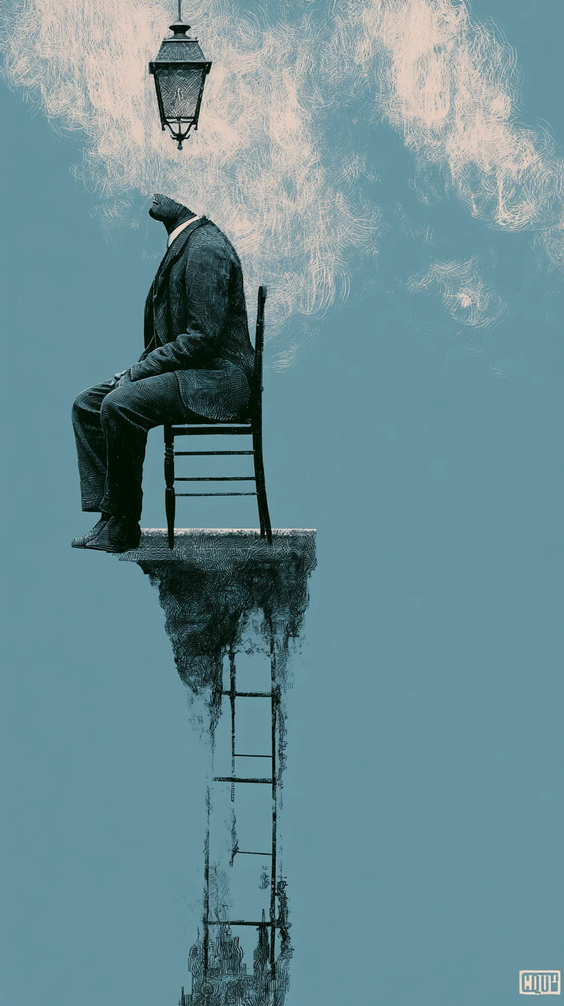 Man standing in a city confronting gravity and fate