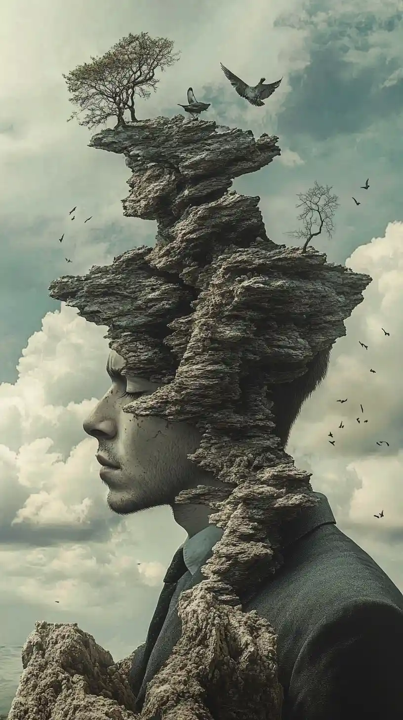 A solitary man confronting gravity and fate