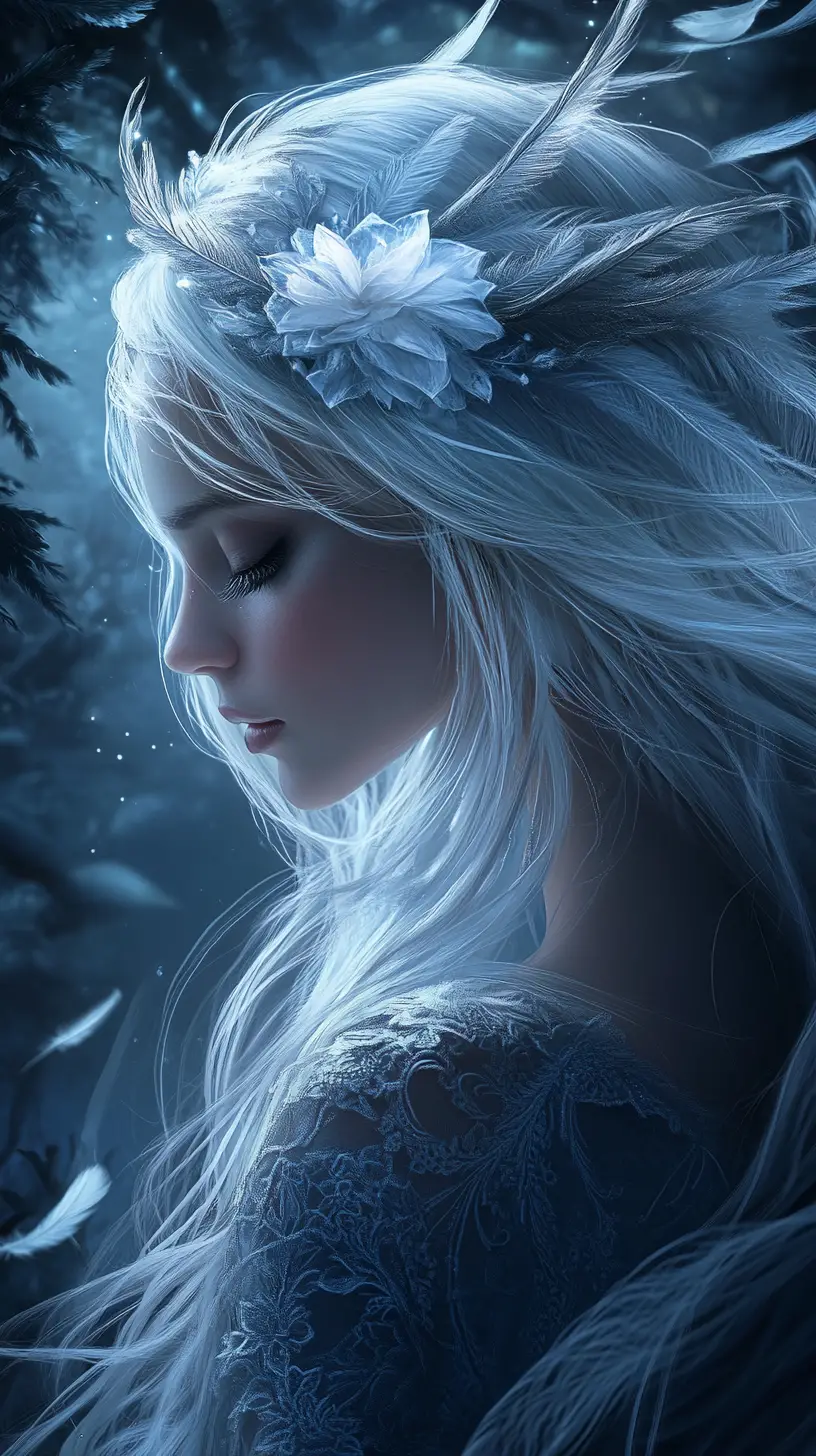Ethereal Angelic Woman In A Dark Enchanted Forest