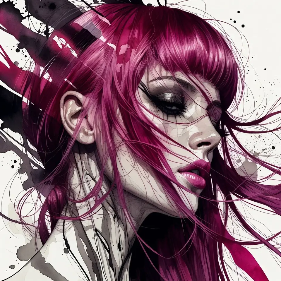 Extreme close up of a gothic woman with pink hair