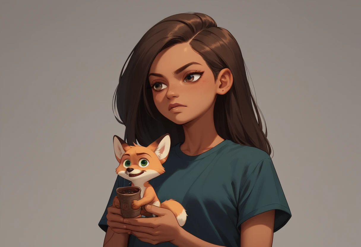 Brown skinned girl holding a small fox cub