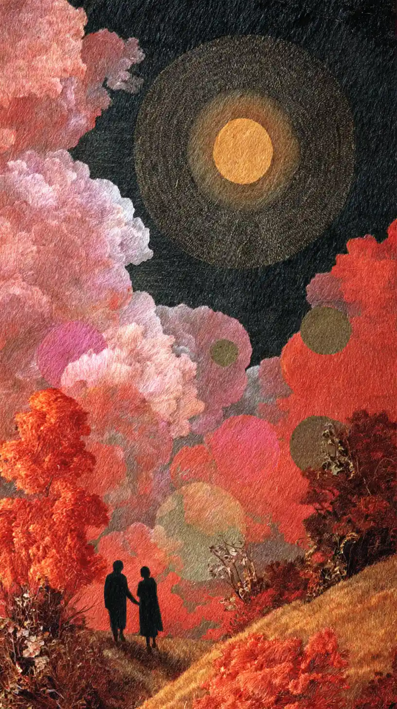 Surreal vintage collage in vivid contrasting dreamy colors