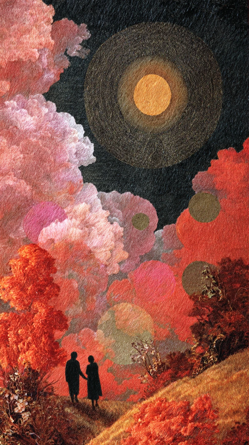 Surreal vintage collage in vivid contrasting dreamy colors
