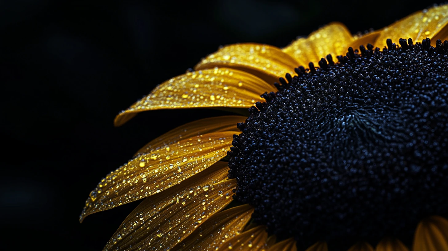 Close up of dark sunflower petal in deep shadow