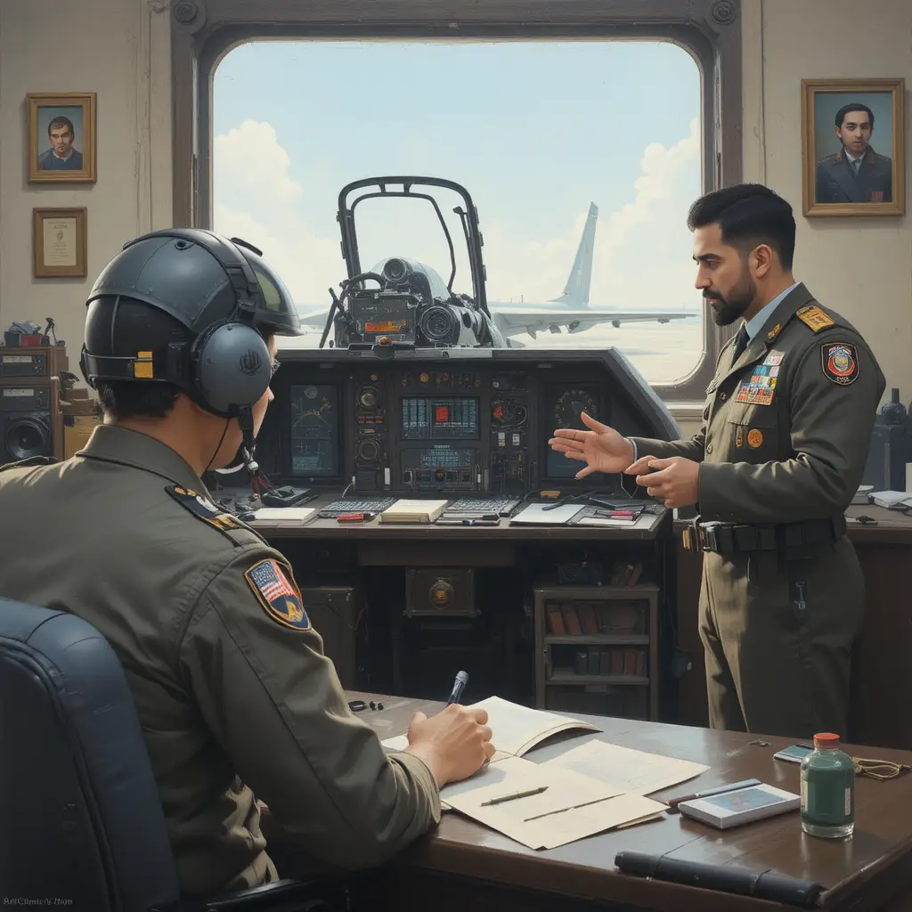 Iranian air commander briefing pilot in a control room