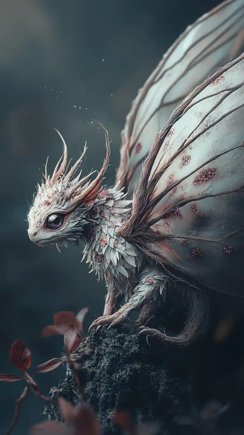 Small moth winged dragon with decayed petals and dust