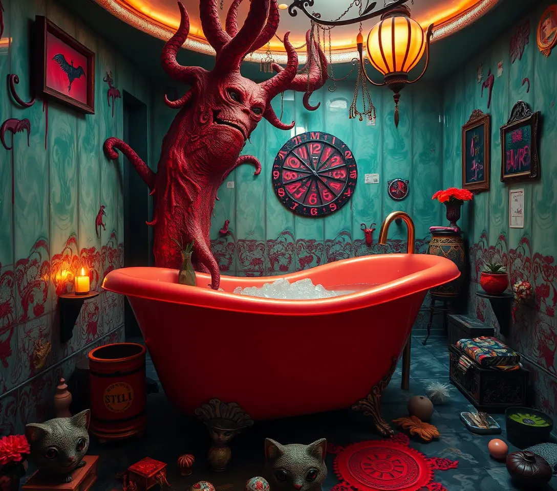 Surreal Popsurrealist Scene With Exotic Thai Bath Horror