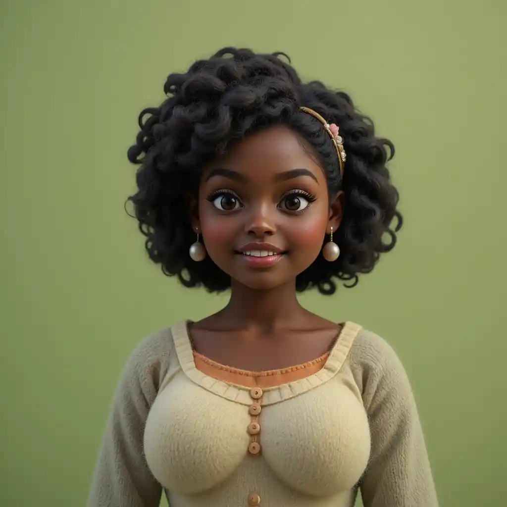 Curvy wool felt illustration of a beautiful black woman