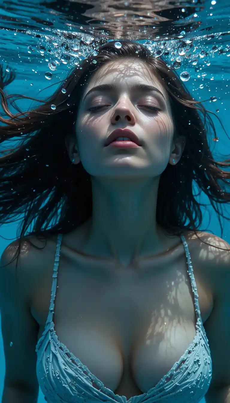 Serene Underwater Portrait Of A Woman With Floating Hair