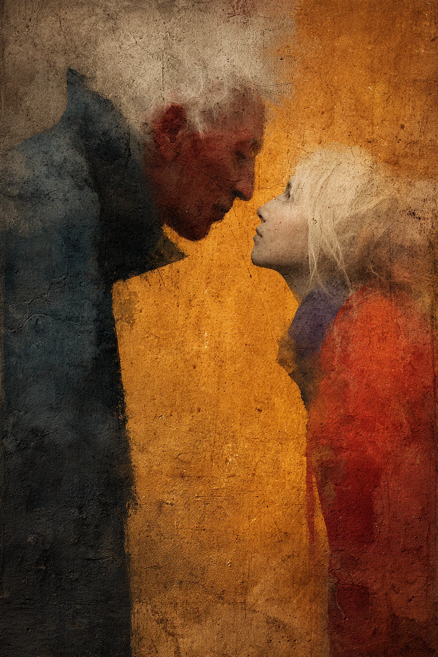 Surreal painting of a dreaming couple in warm sunlight