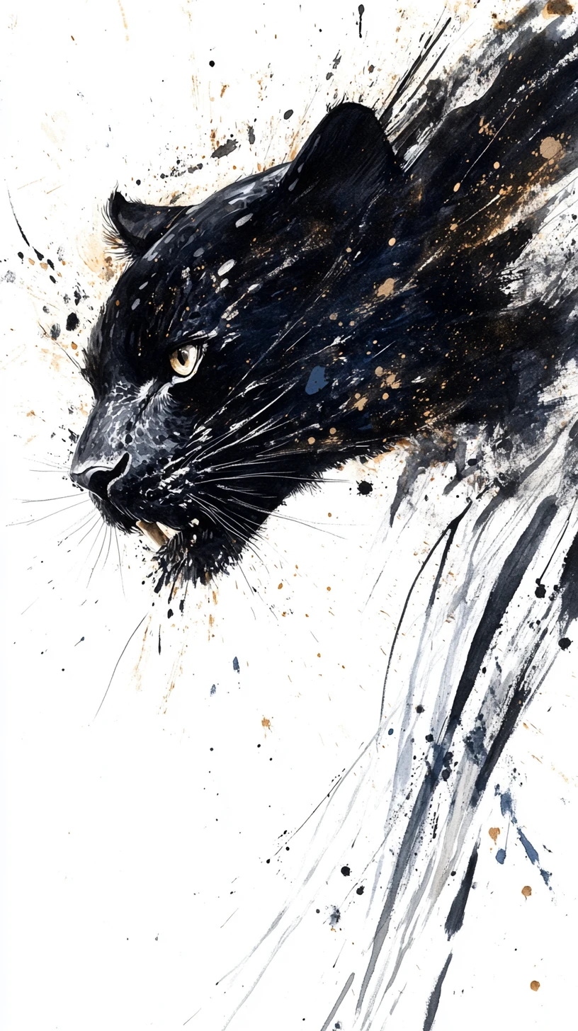 Panther With Dissolving Wings In Watercolor Ink Motion