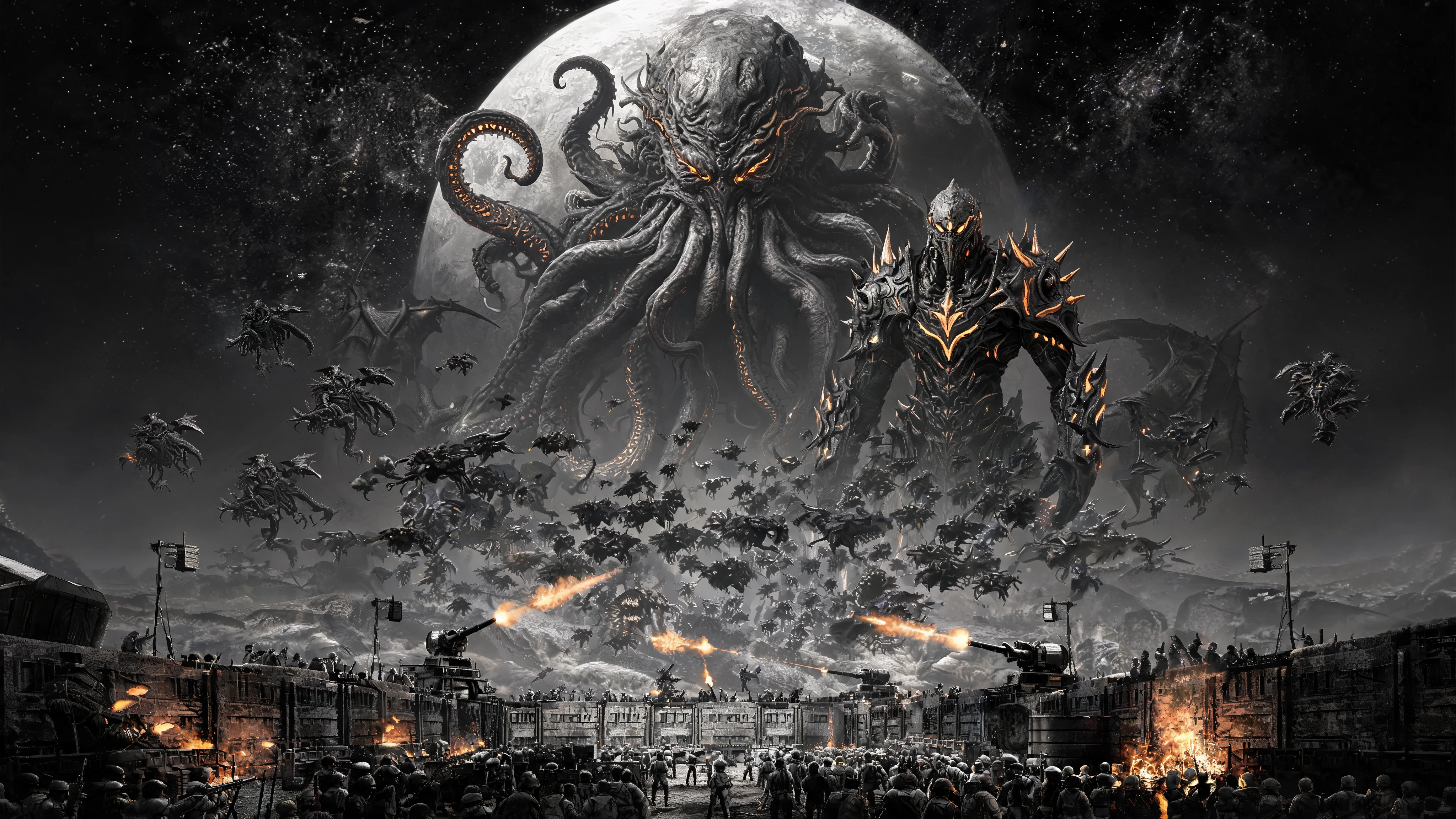 Colossal cosmic overlord unleashing forces in outer space