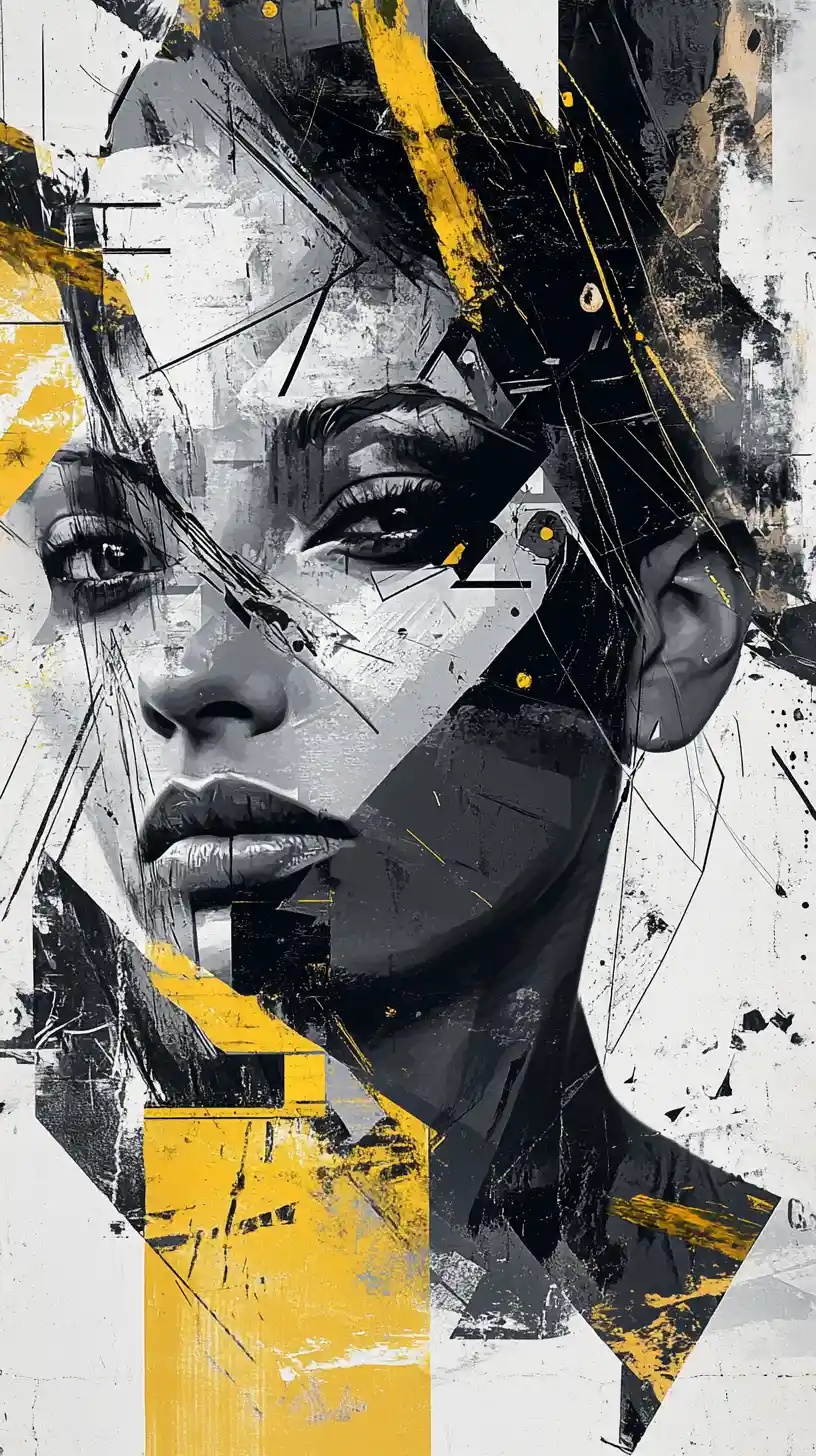 Abstract street art portrait with bold geometric contrasts