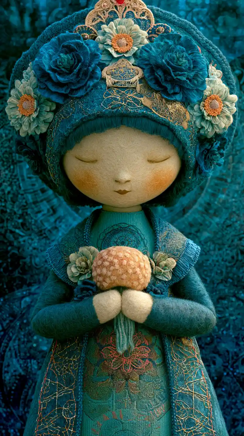 Surreal healing woman in a floral dreamscape vision