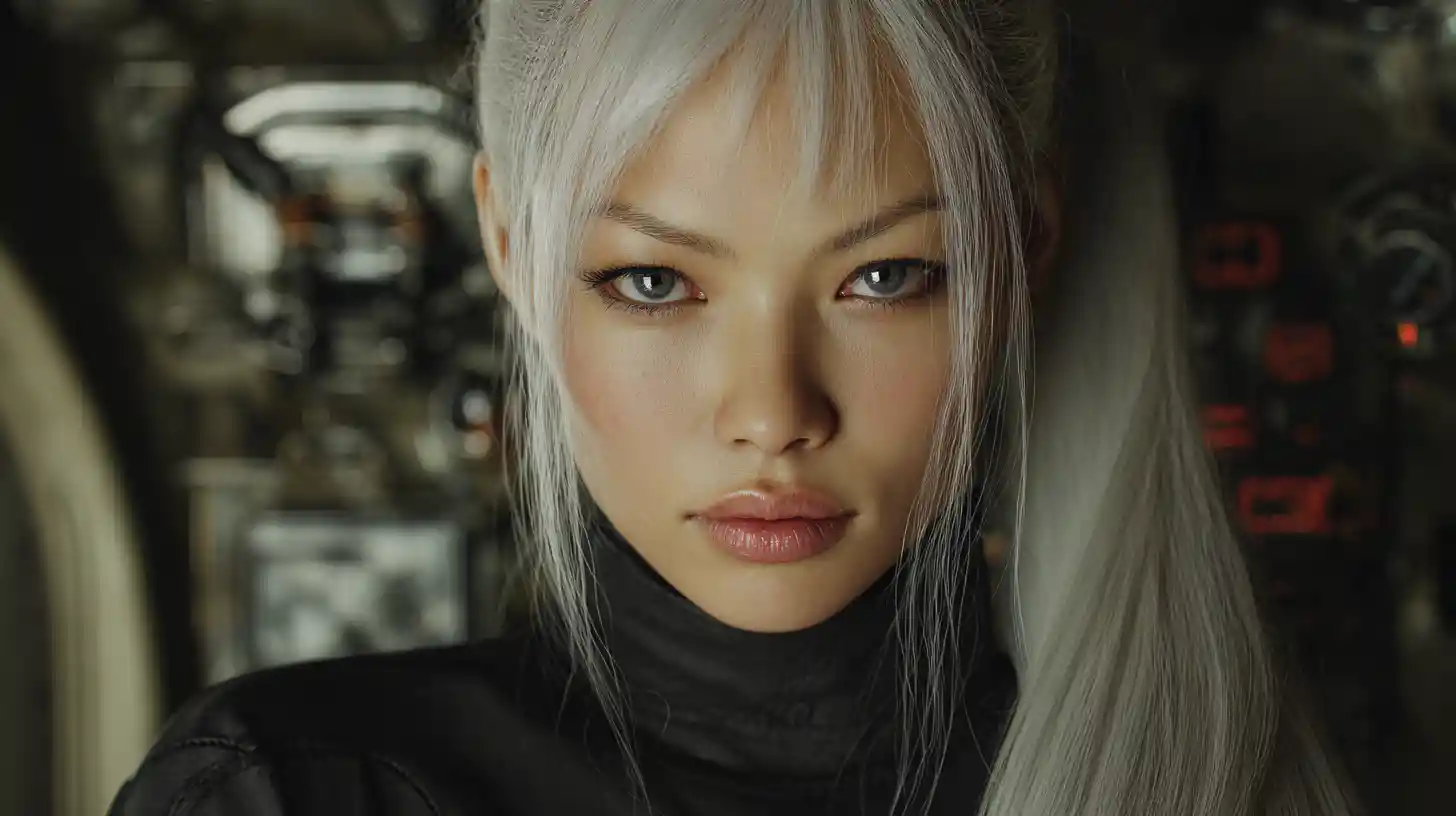 Cinematic sci fi woman in futuristic Los Angeles cityscape