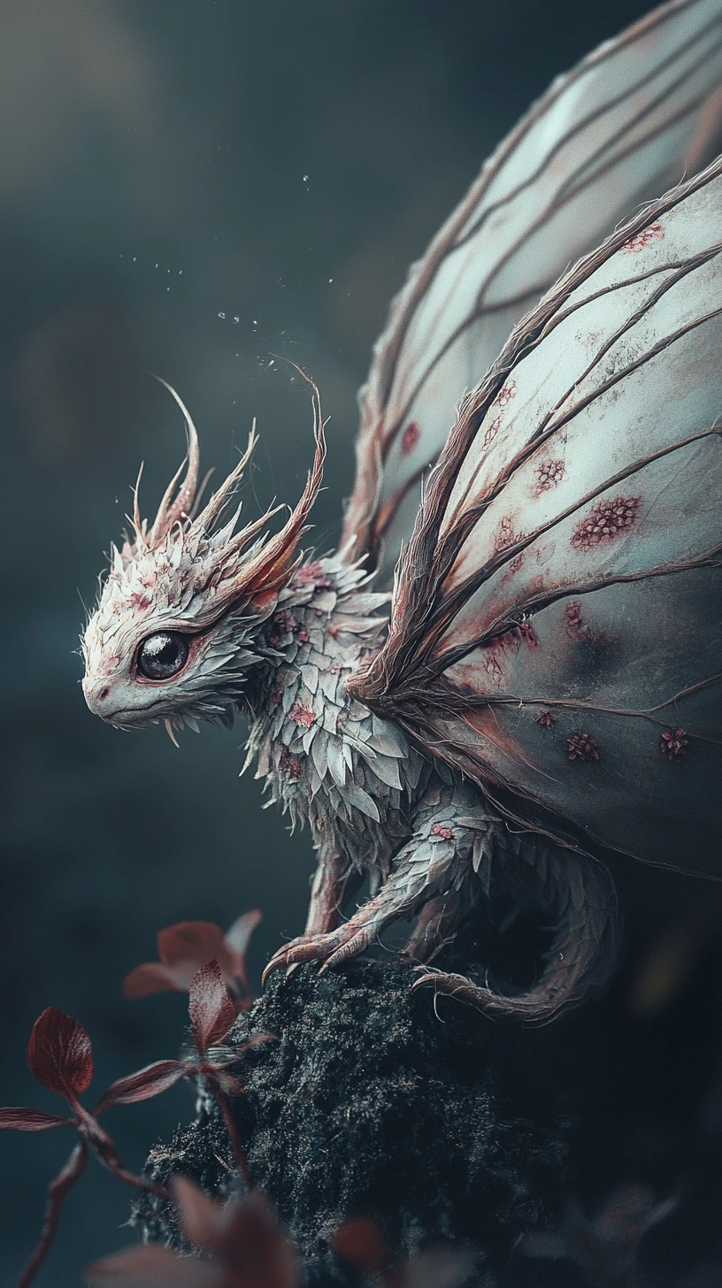 Small moth winged dragon with decayed petals and dust