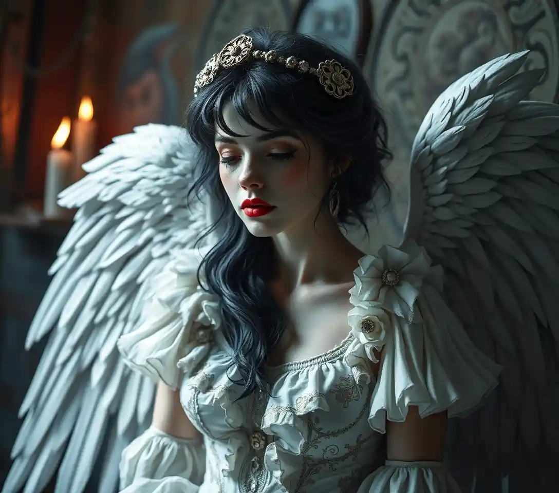 Surreal angel of death between desire and loneliness