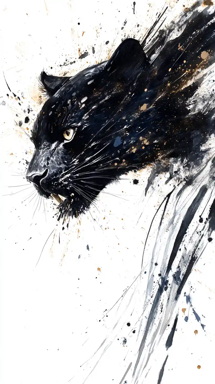 Panther With Dissolving Wings In Watercolor Ink Motion