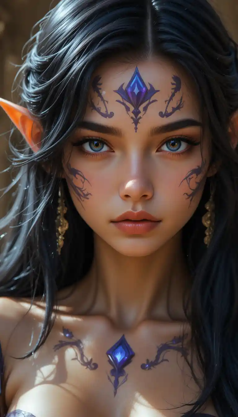 Mystical violet eyed witch woman in a fantasy world
