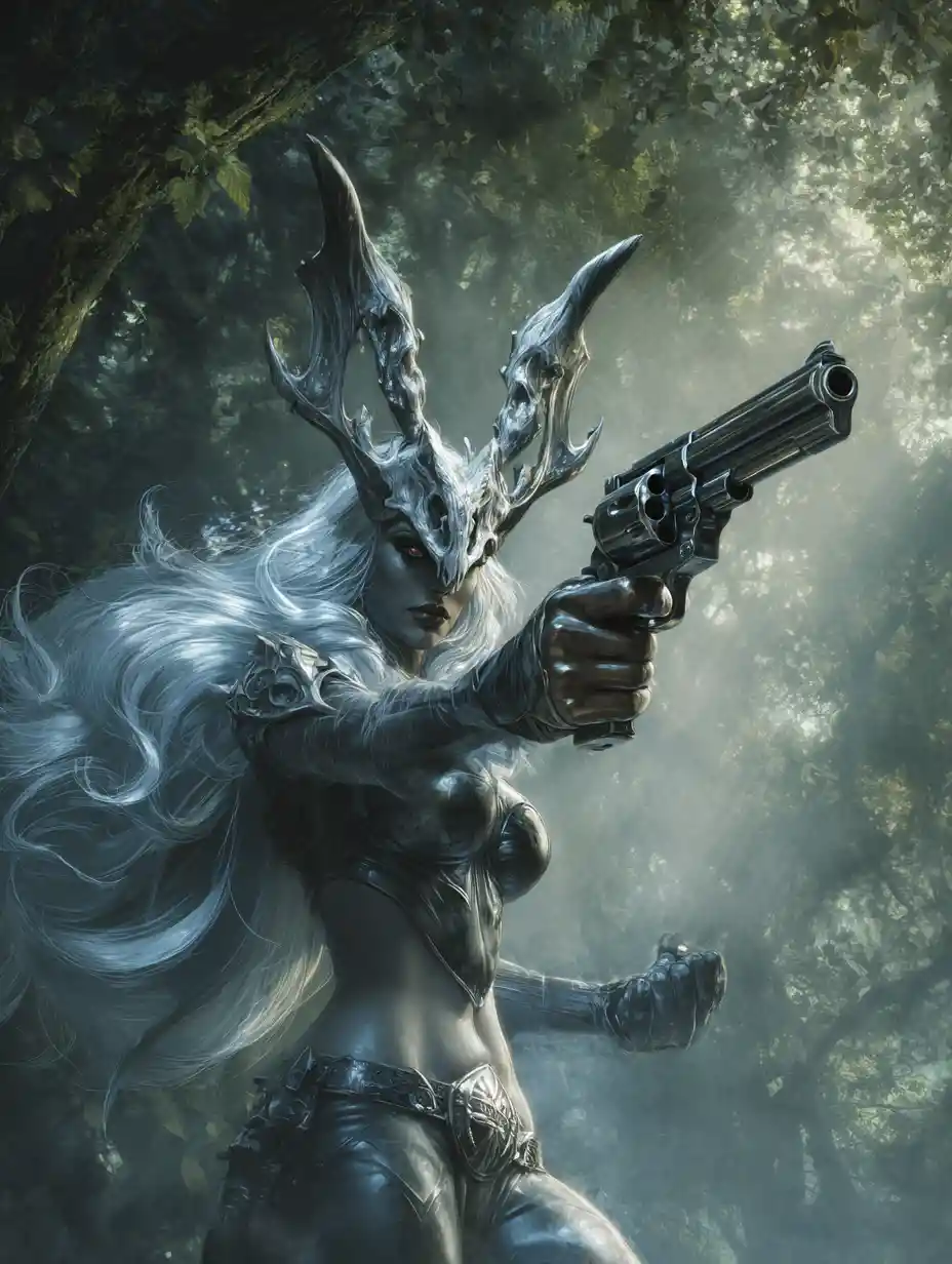 Eight armed werewolf heroine in a misty forest