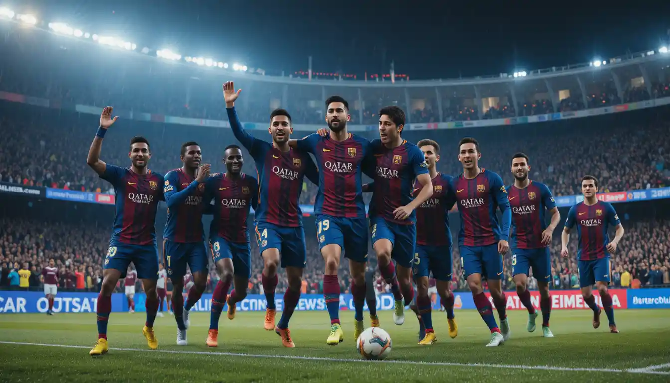 Soccer players celebrating victory on the field