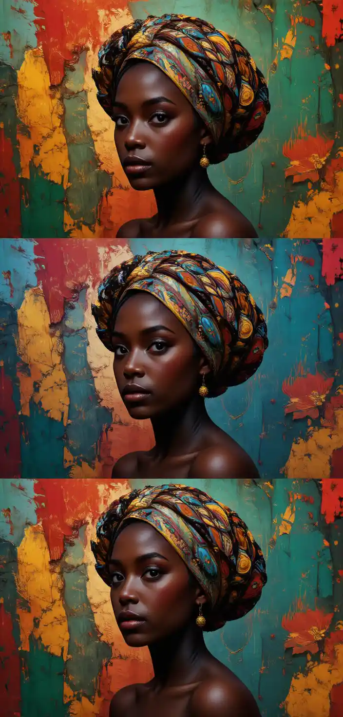 Black woman portraits with colorful abstract headwrap art