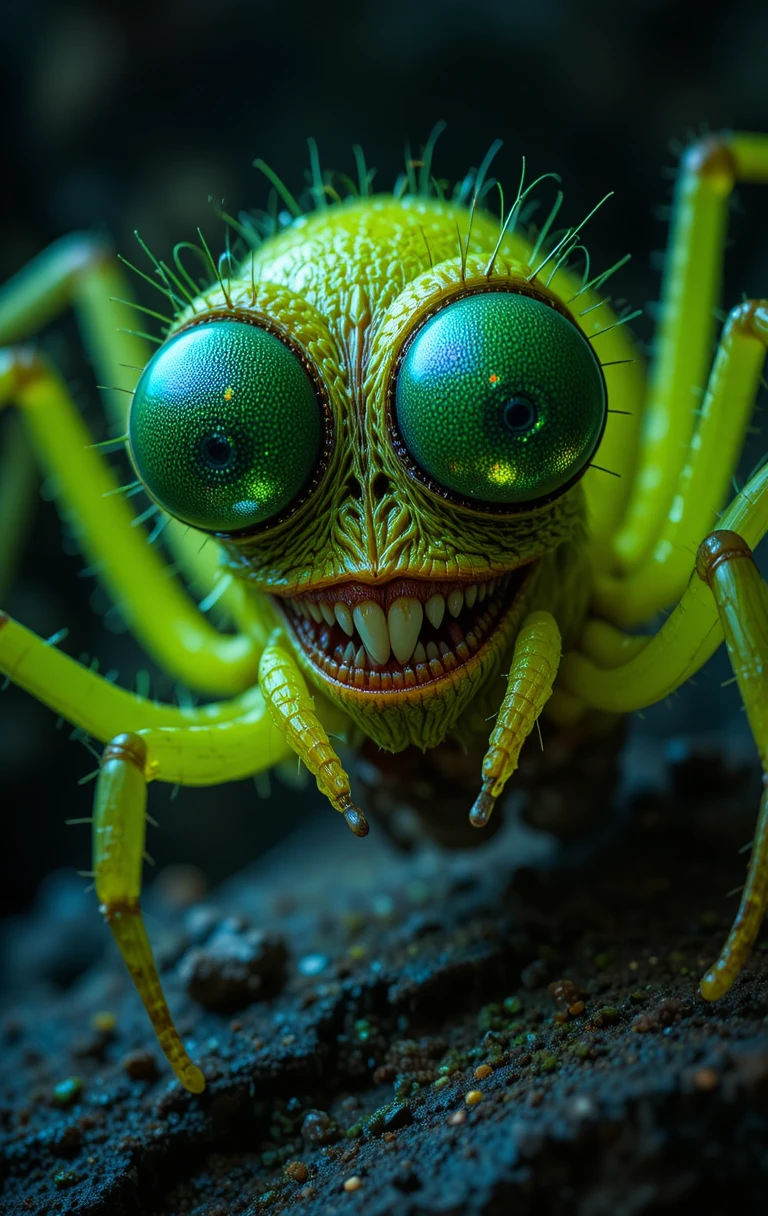 Mischievous Fluorescent Spider With Big Googly Eyes Grinning