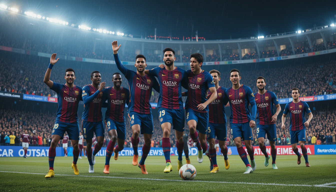 Soccer players celebrating victory on the field