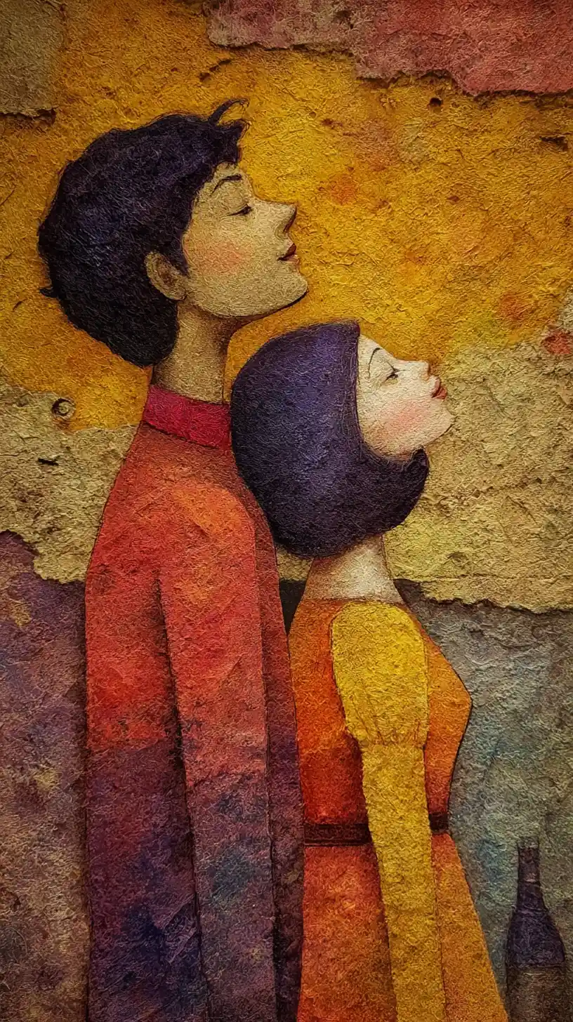 Surreal fantasy couple sharing joyful impossible love