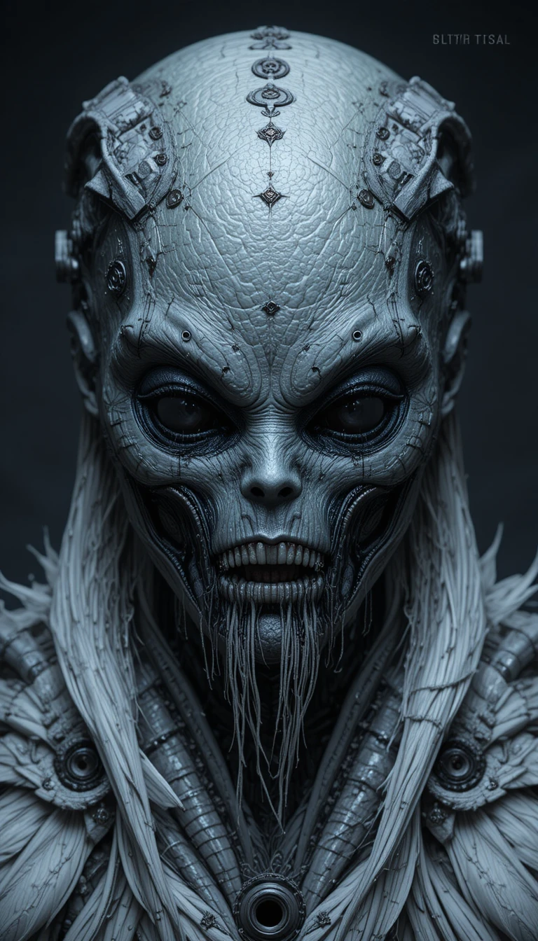 Close up of a faceless alien mask with mechanical details