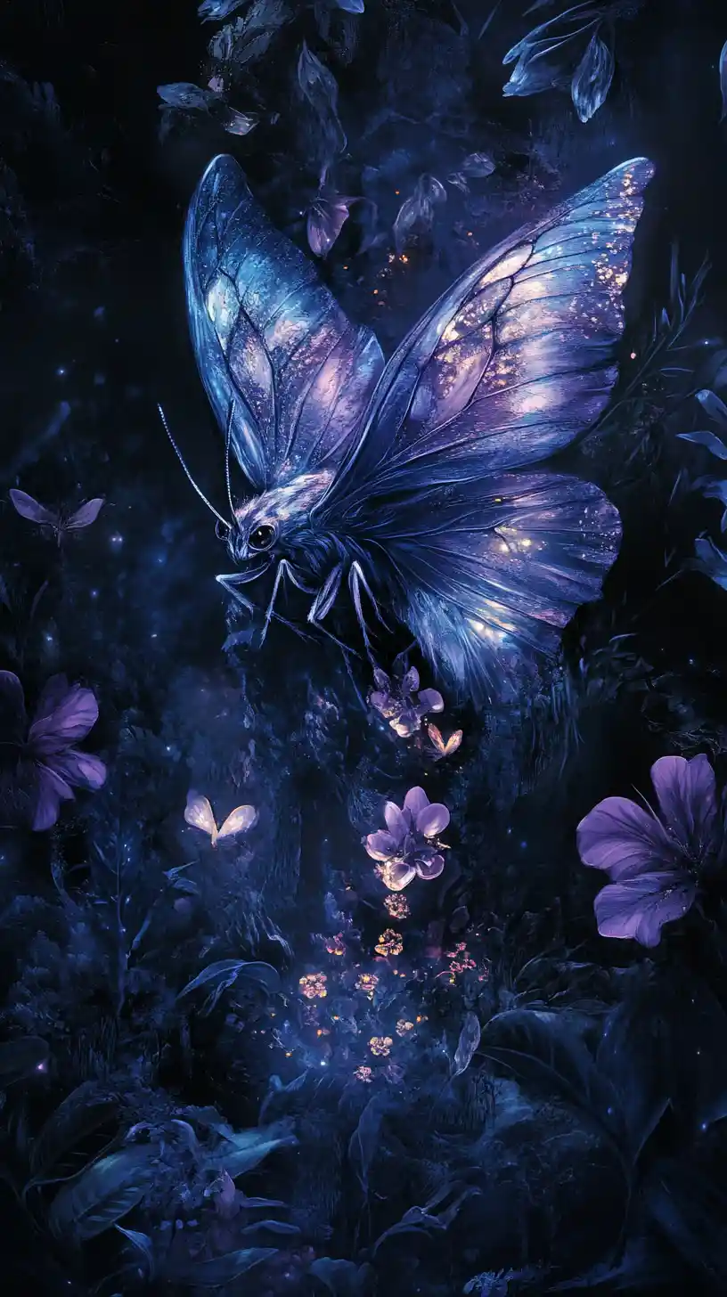 Ethereal Moth Dragon Spirit In A Glowing Dark Forest